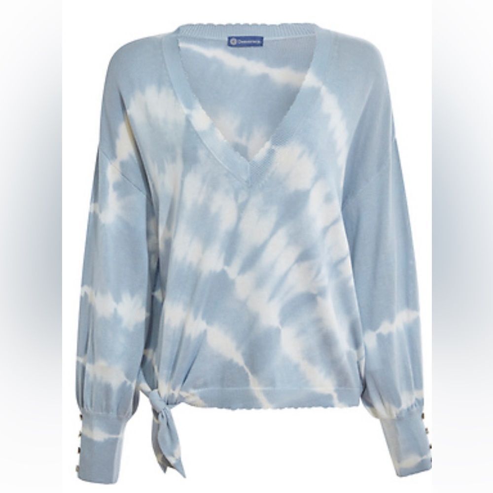 Democracy Blue and White Tie-Dye V-Neck Sweater